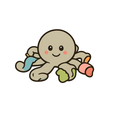 Ein niedlicher, lächelnder Oktopus mit bunten Tentakeln.
